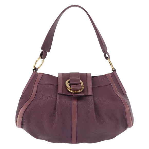 BVLGARI Chandra Shoulder Bag Leather Purple Gold Auth 143355