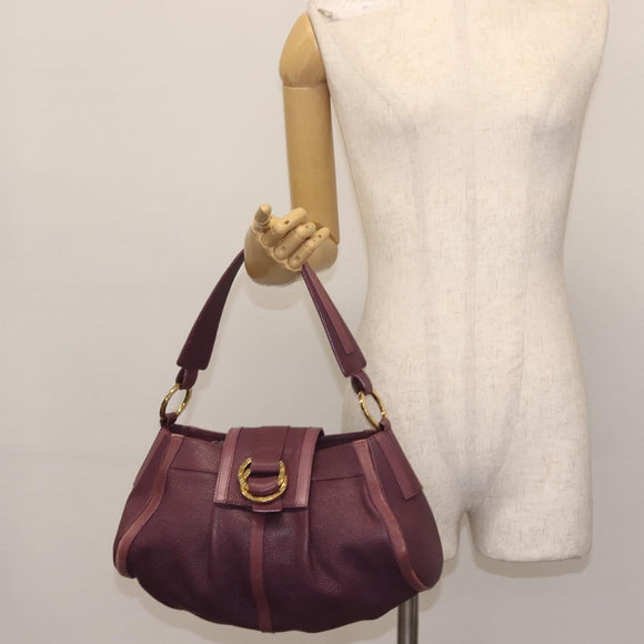BVLGARI Chandra Shoulder Bag Leather Purple Gold Auth 143355