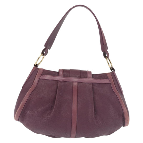 BVLGARI Chandra Shoulder Bag Leather Purple Gold Auth 143355