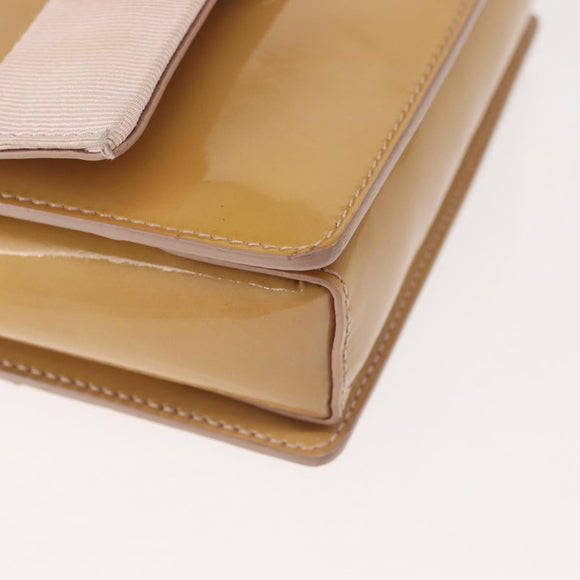 Salvatore Ferragamo Chain Vala Shoulder Bag Enamel Beige Silver Auth 143357