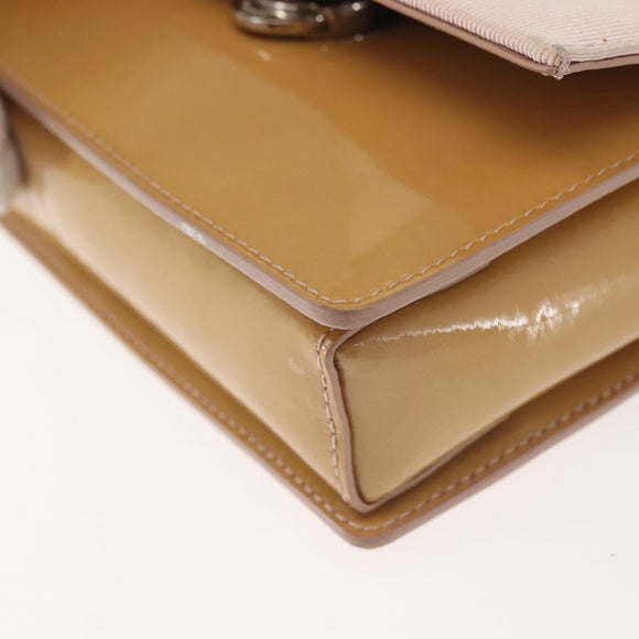 Salvatore Ferragamo Chain Vala Shoulder Bag Enamel Beige Silver Auth 143357