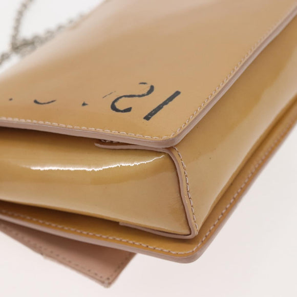 Salvatore Ferragamo Chain Vala Shoulder Bag Enamel Beige Silver Auth 143357