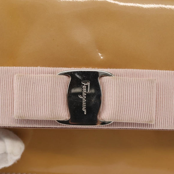 Salvatore Ferragamo Chain Vala Shoulder Bag Enamel Beige Silver Auth 143357