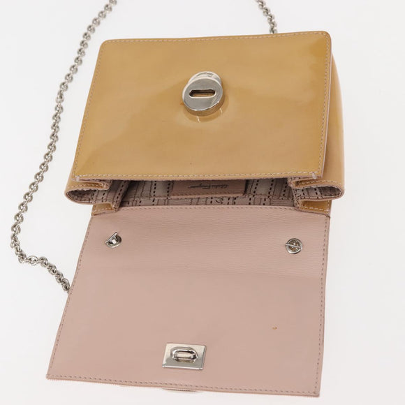 Salvatore Ferragamo Chain Vala Shoulder Bag Enamel Beige Silver Auth 143357