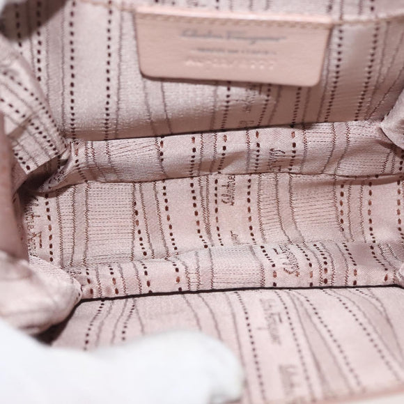 Salvatore Ferragamo Chain Vala Shoulder Bag Enamel Beige Silver Auth 143357