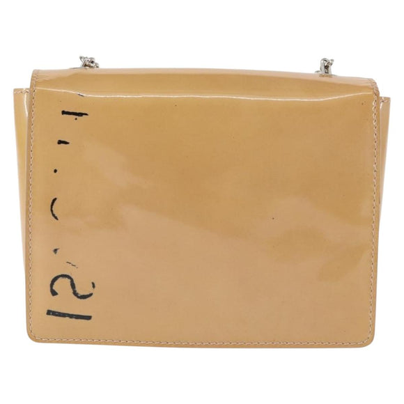 Salvatore Ferragamo Chain Vala Shoulder Bag Enamel Beige Silver Auth 143357