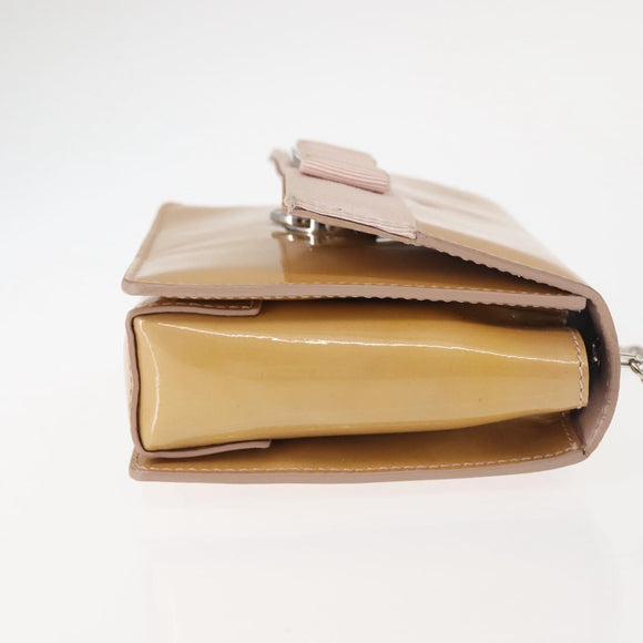 Salvatore Ferragamo Chain Vala Shoulder Bag Enamel Beige Silver Auth 143357