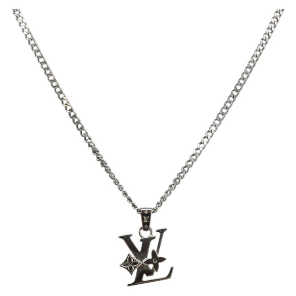 LOUIS VUITTON Monogram Row Necklace metal Silver M02254 LV Auth 143366