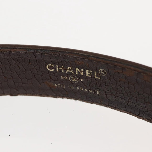 CHANEL Belt Leather 33.1"" Brown CC Auth 143375