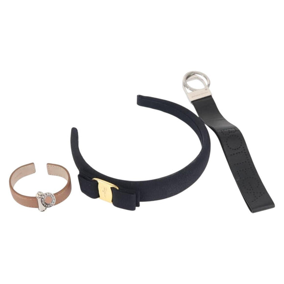 Salvatore Ferragamo Bottega Bvlgari Nylon Leather 3Set Navy Pink Auth 143376