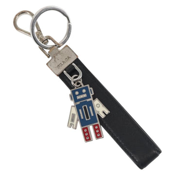 PRADA Charm Metal Leather 2Set Black Silver Auth 143381 - 0