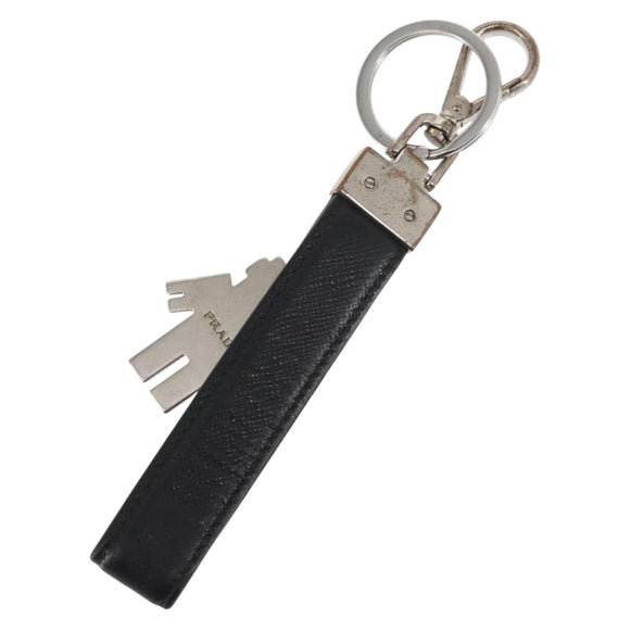 PRADA Charm Metal Leather 2Set Black Silver Auth 143381