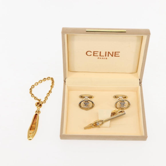 CELINE Accessory Case metal 2Set Gold Auth 143383