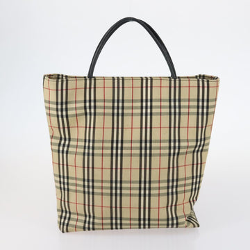 BURBERRY Nova Check Tote Bag Leather Canvas 2Set Black Beige Auth 143395 - 0