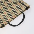 BURBERRY Nova Check Tote Bag Leather Canvas 2Set Black Beige Auth 143395-5