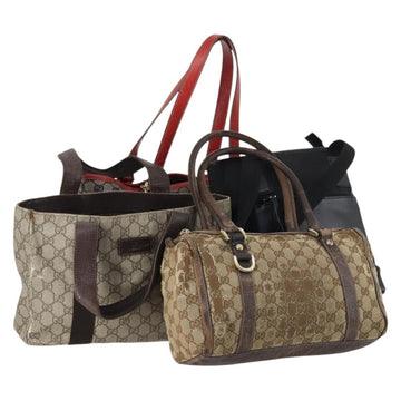 GUCCI GG Canvas GG Supreme Shoulder Bag PVC 4Set Beige Black Auth 143398