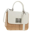 Chrome Hearts Hand Bag Rattan 2way White Silver Auth 143406SM-1