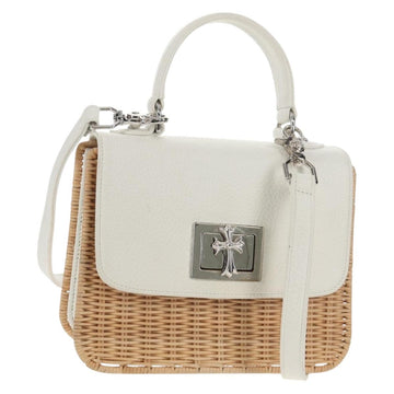 Chrome Hearts Hand Bag Rattan 2way White Silver Auth 143406SM