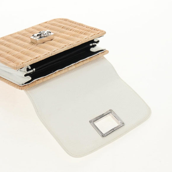 Chrome Hearts Hand Bag Rattan 2way White Silver Auth 143406SM