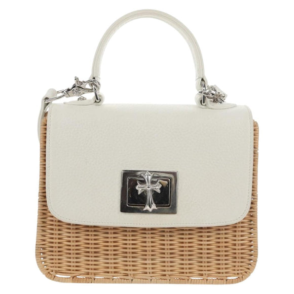 Chrome Hearts Hand Bag Rattan 2way White Silver Auth 143406SM