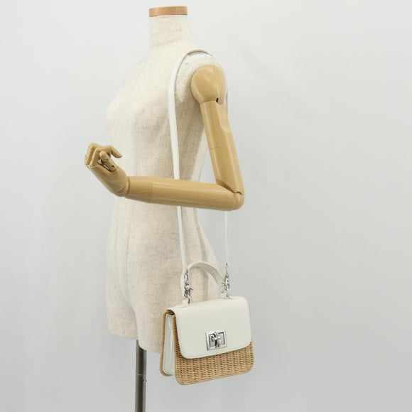 Chrome Hearts Hand Bag Rattan 2way White Silver Auth 143406SM