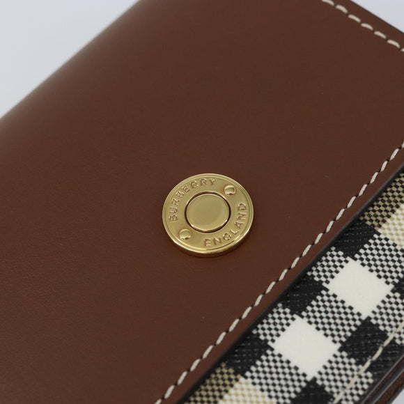 BURBERRY Nova Check Bifold Wallet Leather Brown Gold Auth 143410