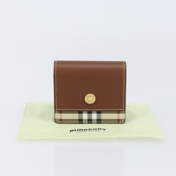 BURBERRY Nova Check Bifold Wallet Leather Brown Gold Auth 143410