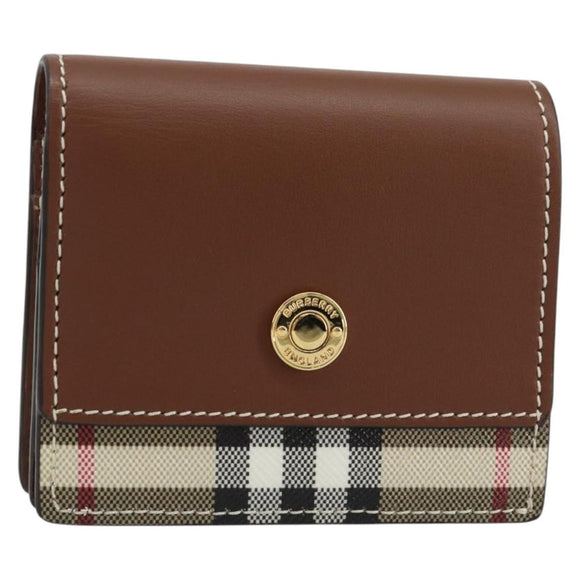 BURBERRY Nova Check Bifold Wallet Leather Brown Gold Auth 143410