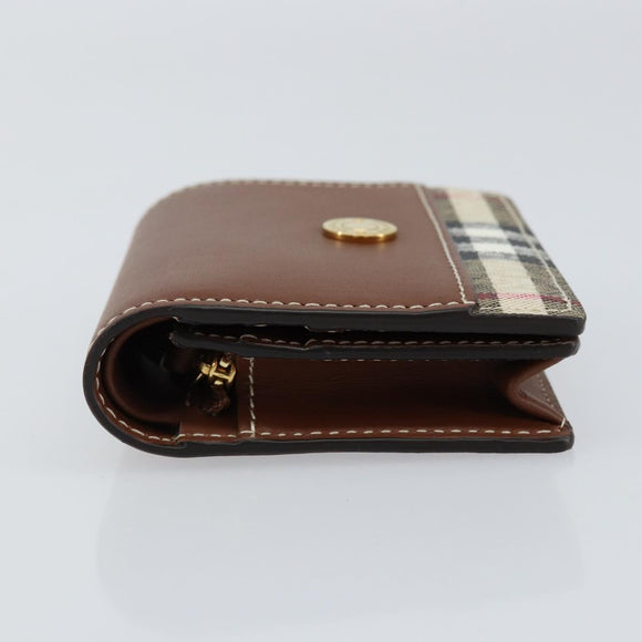 BURBERRY Nova Check Bifold Wallet Leather Brown Gold Auth 143410