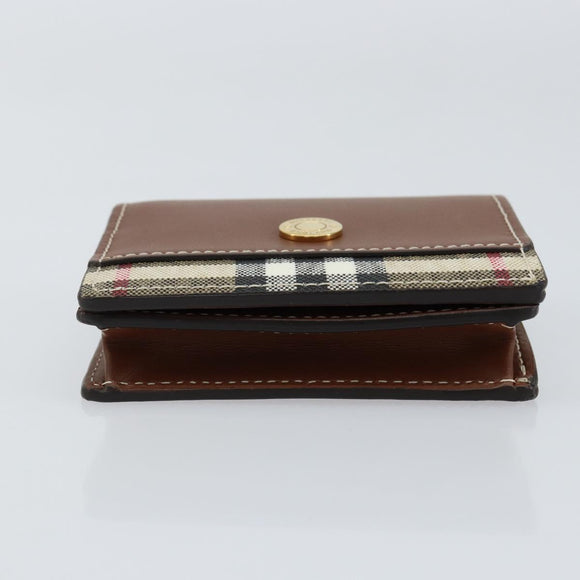 BURBERRY Nova Check Bifold Wallet Leather Brown Gold Auth 143410