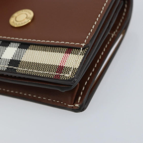 BURBERRY Nova Check Bifold Wallet Leather Brown Gold Auth 143410
