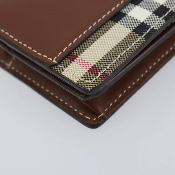 BURBERRY Nova Check Bifold Wallet Leather Brown Gold Auth 143410