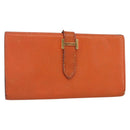HERMES Bean Soufflé Wallet Leather Orange Auth 143412-1