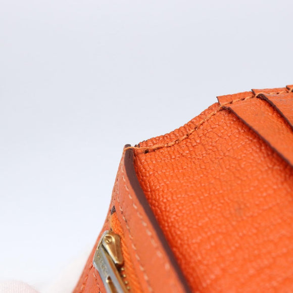 HERMES Bean Soufflé Wallet Leather Orange Auth 143412