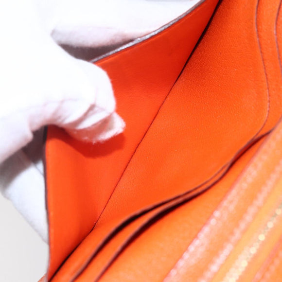 HERMES Bean Soufflé Wallet Leather Orange Auth 143412