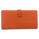 HERMES Bean Soufflé Wallet Leather Orange Auth 143412-2