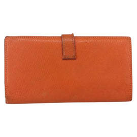 HERMES Bean Soufflé Wallet Leather Orange Auth 143412 - 0