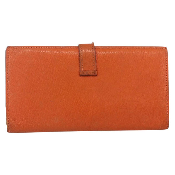 HERMES Bean Soufflé Wallet Leather Orange Auth 143412
