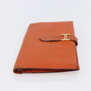 HERMES Bean Soufflé Wallet Leather Orange Auth 143412-4