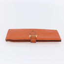 HERMES Bean Soufflé Wallet Leather Orange Auth 143412-5