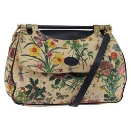 GUCCI Flora Shoulder Bag Canvas Beige Gold Auth 143493