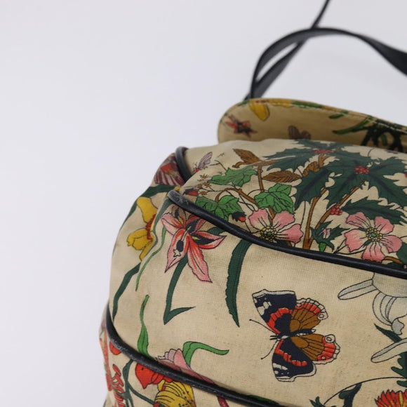 GUCCI Flora Shoulder Bag Canvas Beige Gold Auth 143493
