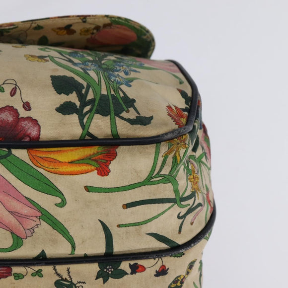 GUCCI Flora Shoulder Bag Canvas Beige Gold Auth 143493