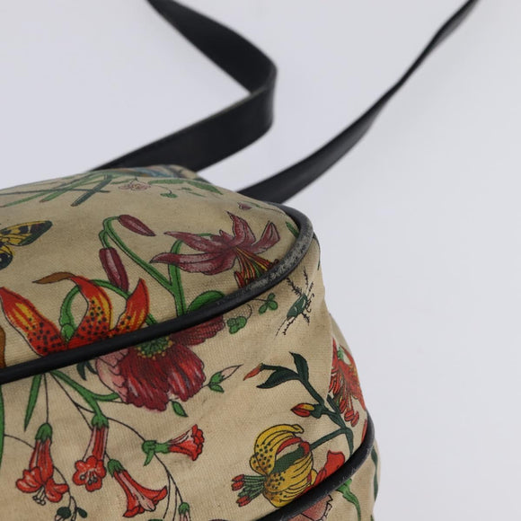 GUCCI Flora Shoulder Bag Canvas Beige Gold Auth 143493