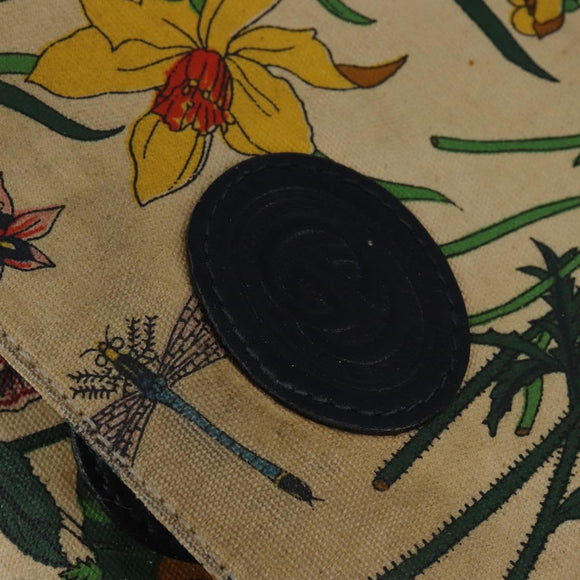 GUCCI Flora Shoulder Bag Canvas Beige Gold Auth 143493