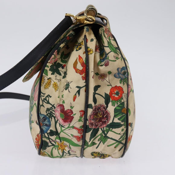 GUCCI Flora Shoulder Bag Canvas Beige Gold Auth 143493