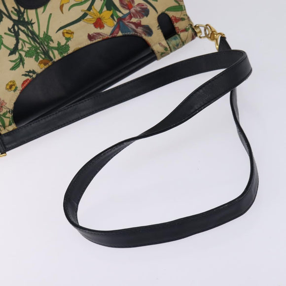 GUCCI Flora Shoulder Bag Canvas Beige Gold Auth 143493