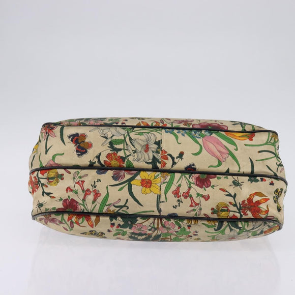 GUCCI Flora Shoulder Bag Canvas Beige Gold Auth 143493