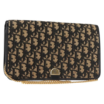 Christian Dior Trotter Canvas Shoulder Bag Navy Gold Auth 143495