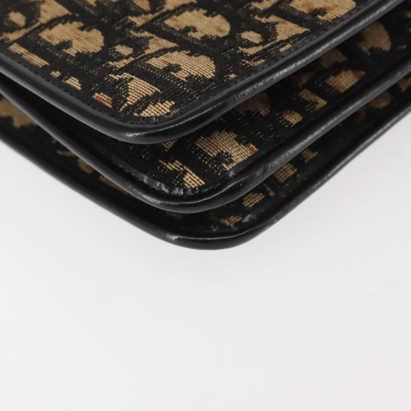 Christian Dior Trotter Canvas Shoulder Bag Navy Gold Auth 143495